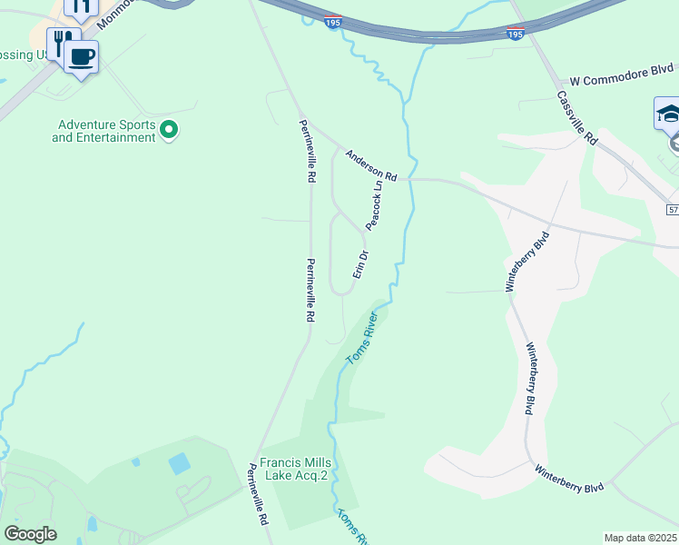 map of restaurants, bars, coffee shops, grocery stores, and more near 102 Erin Drive in Jackson Township