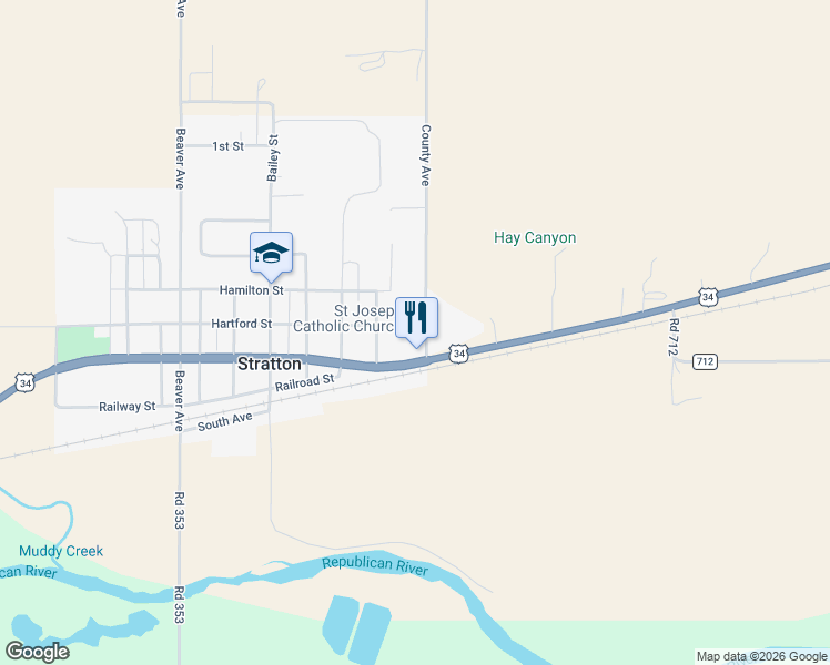 map of restaurants, bars, coffee shops, grocery stores, and more near 410 County Avenue in Stratton