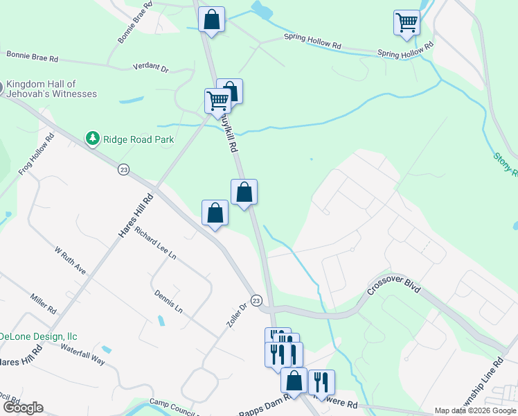 map of restaurants, bars, coffee shops, grocery stores, and more near 569 Schuylkill Road in Phoenixville