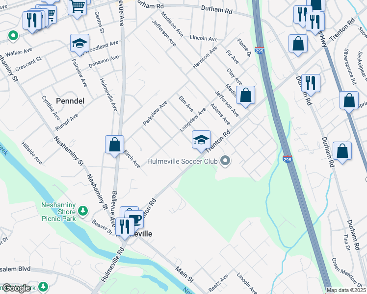 map of restaurants, bars, coffee shops, grocery stores, and more near 835 Buttonwood Avenue in Langhorne