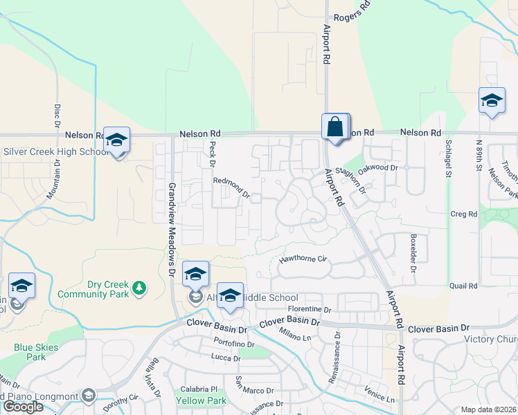 map of restaurants, bars, coffee shops, grocery stores, and more near 817 Snowberry Street in Longmont