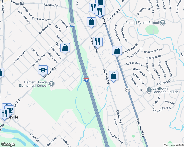 map of restaurants, bars, coffee shops, grocery stores, and more near 68 Hollybrooke Drive in Penndel