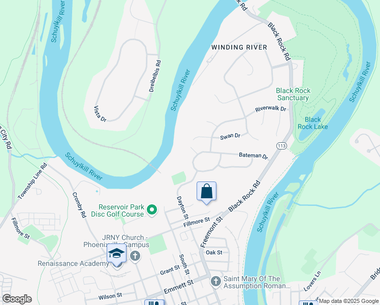 map of restaurants, bars, coffee shops, grocery stores, and more near 3002 Milton's Court in Phoenixville