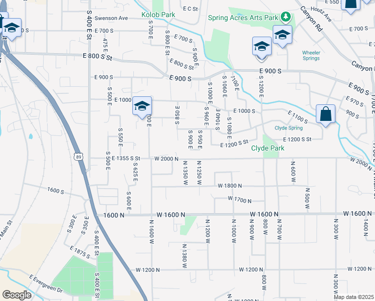map of restaurants, bars, coffee shops, grocery stores, and more near 1250 South 900 East in Springville