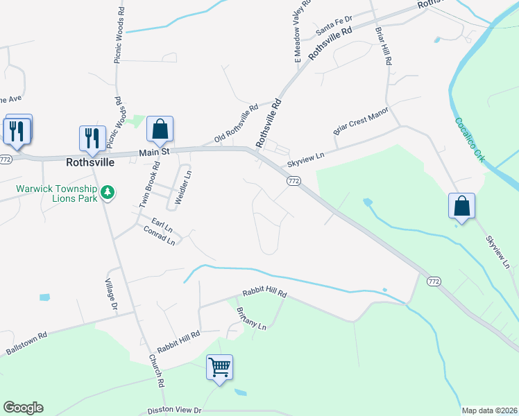 map of restaurants, bars, coffee shops, grocery stores, and more near 3 Sunrise Drive in Lititz