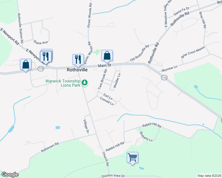 map of restaurants, bars, coffee shops, grocery stores, and more near 185 Weidler Lane in Lititz