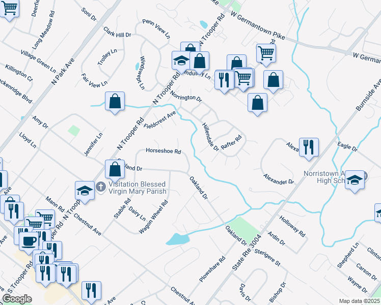 map of restaurants, bars, coffee shops, grocery stores, and more near 257 Horseshoe Road in Eagleville