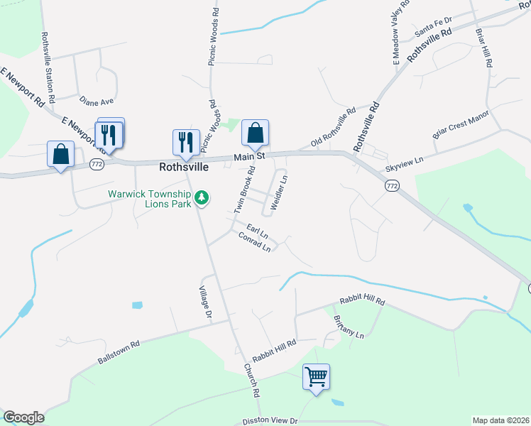 map of restaurants, bars, coffee shops, grocery stores, and more near 185 Weidler Lane in Lititz