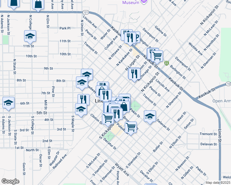 map of restaurants, bars, coffee shops, grocery stores, and more near 501-549 Pekin St in Lincoln