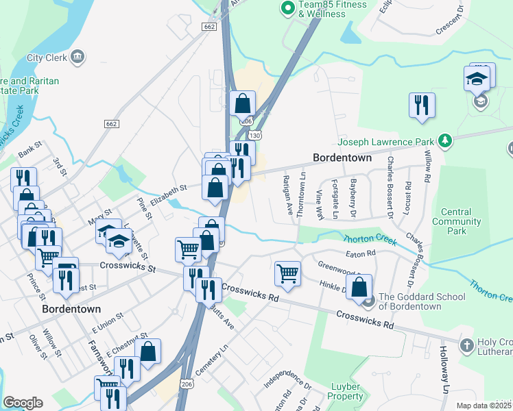 map of restaurants, bars, coffee shops, grocery stores, and more near 6 Orchard Lane in Fieldsboro