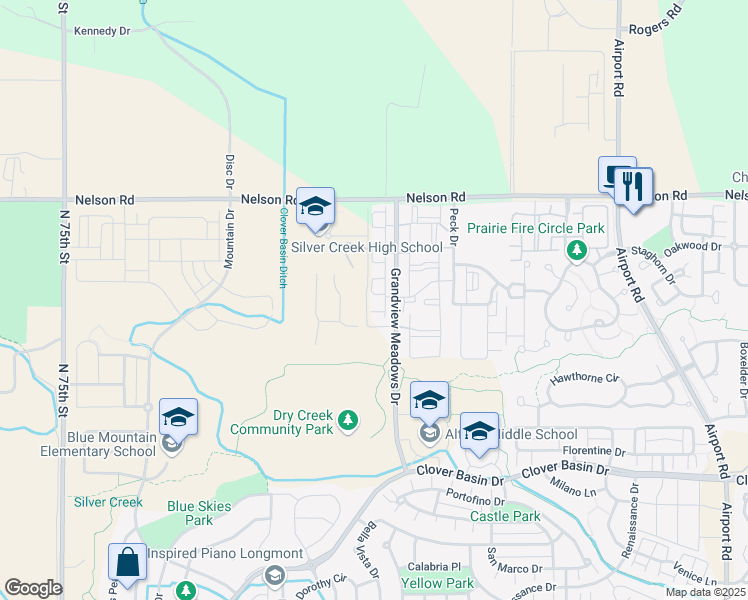 map of restaurants, bars, coffee shops, grocery stores, and more near 799 Robert Street in Longmont