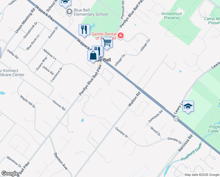 map of restaurants, bars, coffee shops, grocery stores, and more near 17 Highgate Lane in Blue Bell