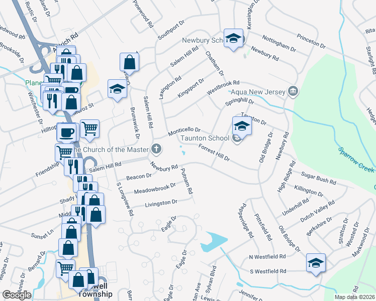 map of restaurants, bars, coffee shops, grocery stores, and more near 43 Forrest Hill Drive in Howell Township