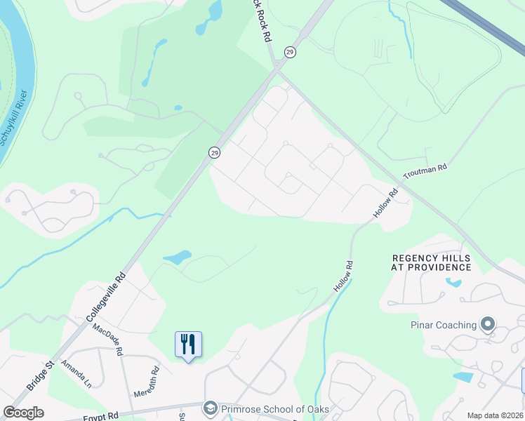 map of restaurants, bars, coffee shops, grocery stores, and more near 16 Goldman Drive in Phoenixville