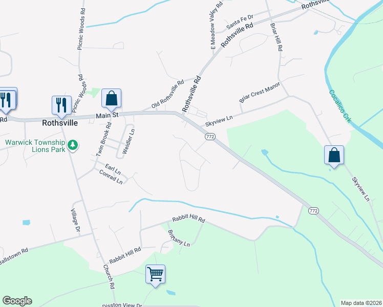 map of restaurants, bars, coffee shops, grocery stores, and more near 3 Sunrise Drive in Lititz