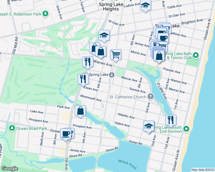 map of restaurants, bars, coffee shops, grocery stores, and more near 551 Sussex Ave in Spring Lake Heights