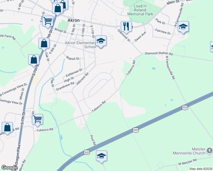 map of restaurants, bars, coffee shops, grocery stores, and more near 140 Talon Dr in Ephrata