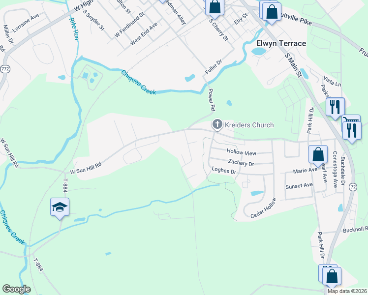 map of restaurants, bars, coffee shops, grocery stores, and more near 742 Power Road in Manheim