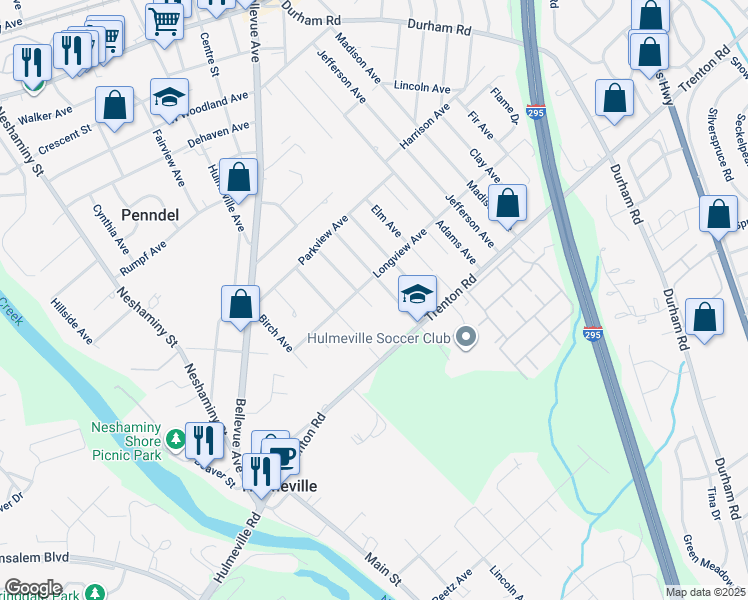 map of restaurants, bars, coffee shops, grocery stores, and more near 825 Buttonwood Avenue in Langhorne