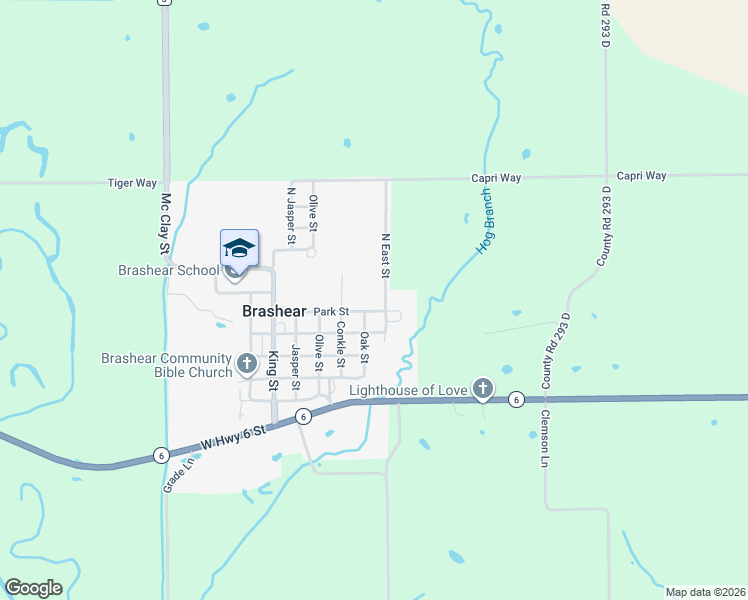 map of restaurants, bars, coffee shops, grocery stores, and more near Park Street in Brashear