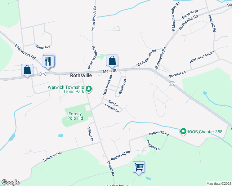 map of restaurants, bars, coffee shops, grocery stores, and more near 129 Weidler Lane in Lititz