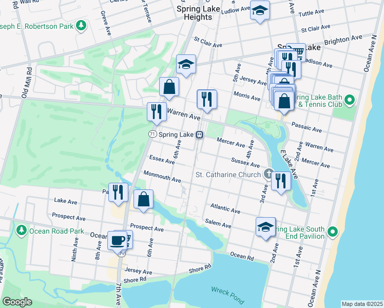 map of restaurants, bars, coffee shops, grocery stores, and more near 551 Sussex Ave in Spring Lake Heights
