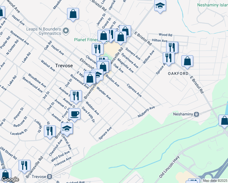 map of restaurants, bars, coffee shops, grocery stores, and more near 4830 Hazel Avenue in Feasterville-Trevose