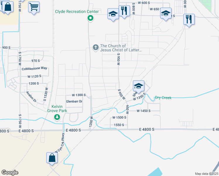 map of restaurants, bars, coffee shops, grocery stores, and more near 980 West 1275 South in Springville