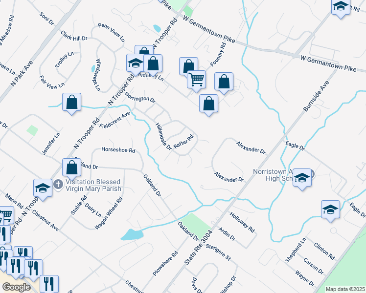map of restaurants, bars, coffee shops, grocery stores, and more near 1016 Rafter Road in Eagleville