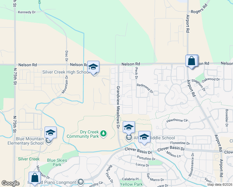 map of restaurants, bars, coffee shops, grocery stores, and more near 751 Grandview Meadows Drive in Longmont