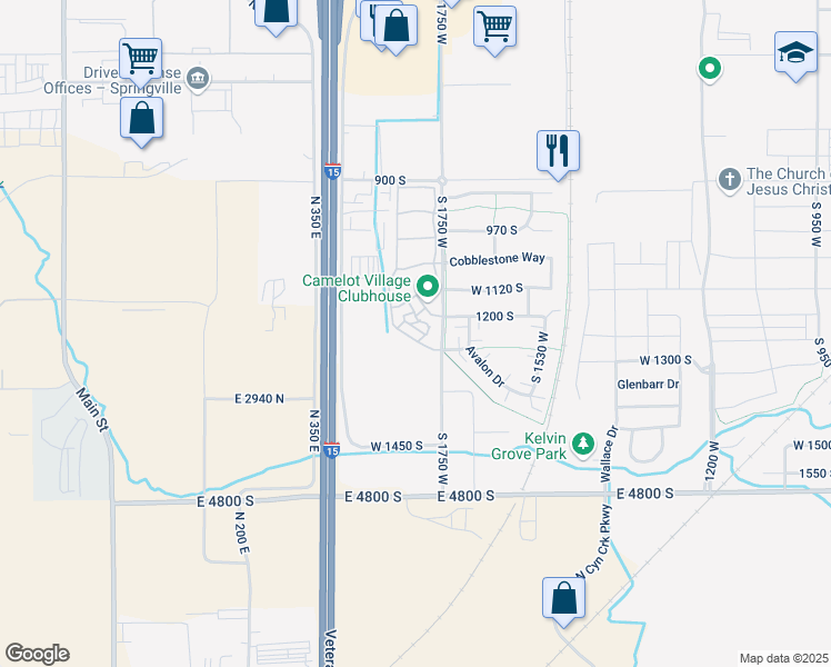 map of restaurants, bars, coffee shops, grocery stores, and more near 305 West 1300 South in Springville