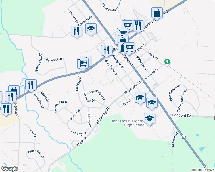 map of restaurants, bars, coffee shops, grocery stores, and more near 142 Briarwood Drive in Johnstown