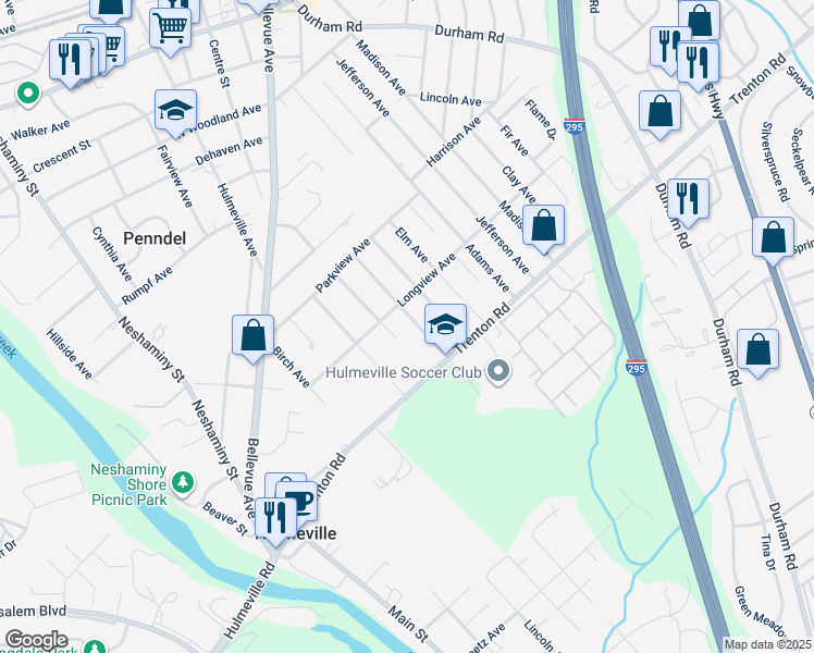 map of restaurants, bars, coffee shops, grocery stores, and more near 850 Willow Avenue in Langhorne