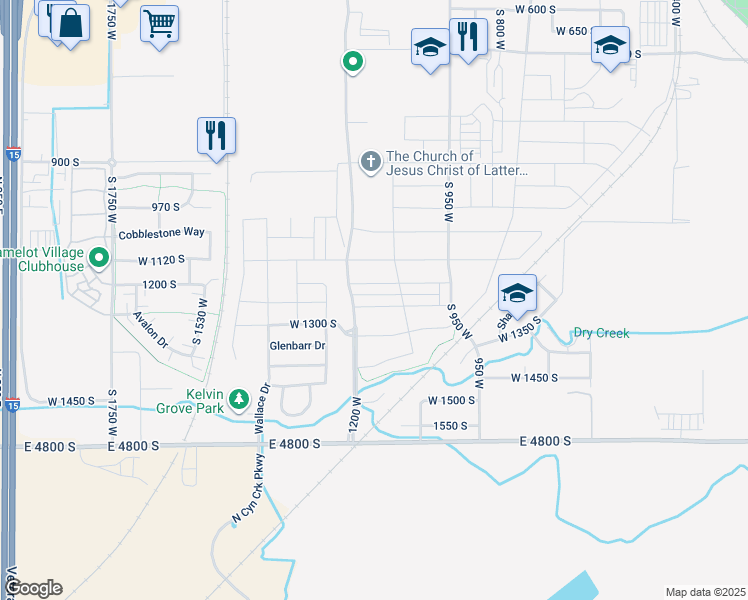 map of restaurants, bars, coffee shops, grocery stores, and more near 1156 West 1275 South in Springville
