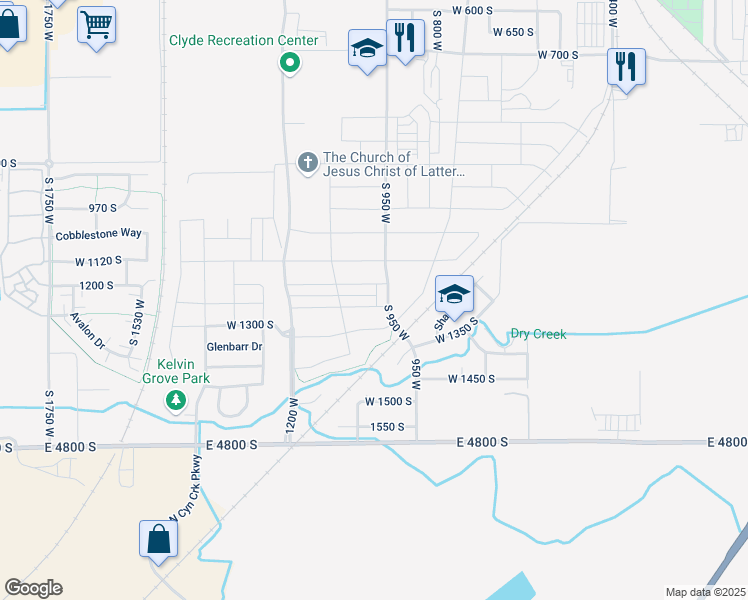 map of restaurants, bars, coffee shops, grocery stores, and more near 980 West 1275 South in Springville