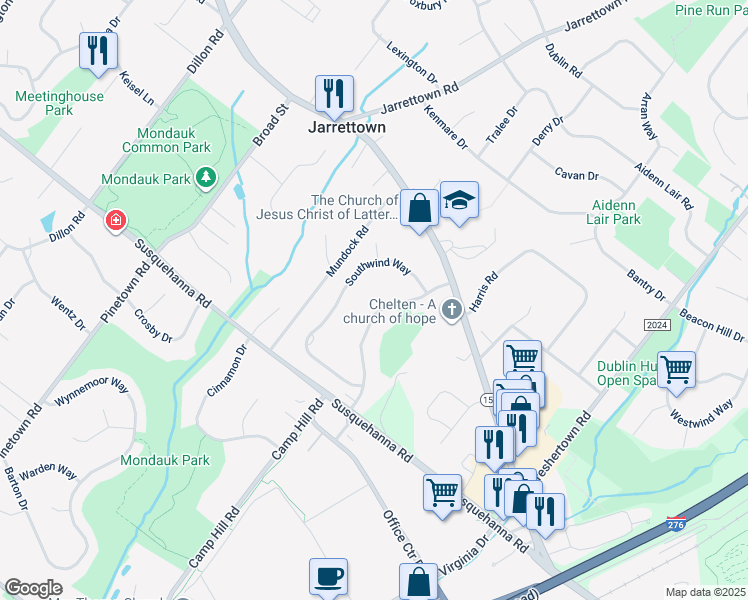 map of restaurants, bars, coffee shops, grocery stores, and more near 1440 Candlebrook Drive in Dresher