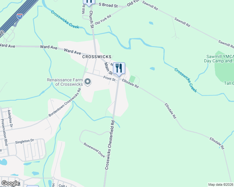 map of restaurants, bars, coffee shops, grocery stores, and more near 11 Crosswicks Chesterfield Road in Crosswicks