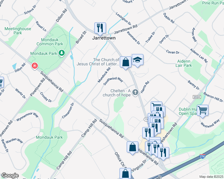 map of restaurants, bars, coffee shops, grocery stores, and more near 1440 Candlebrook Drive in Dresher