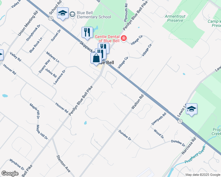 map of restaurants, bars, coffee shops, grocery stores, and more near 14 Highgate Lane in Blue Bell