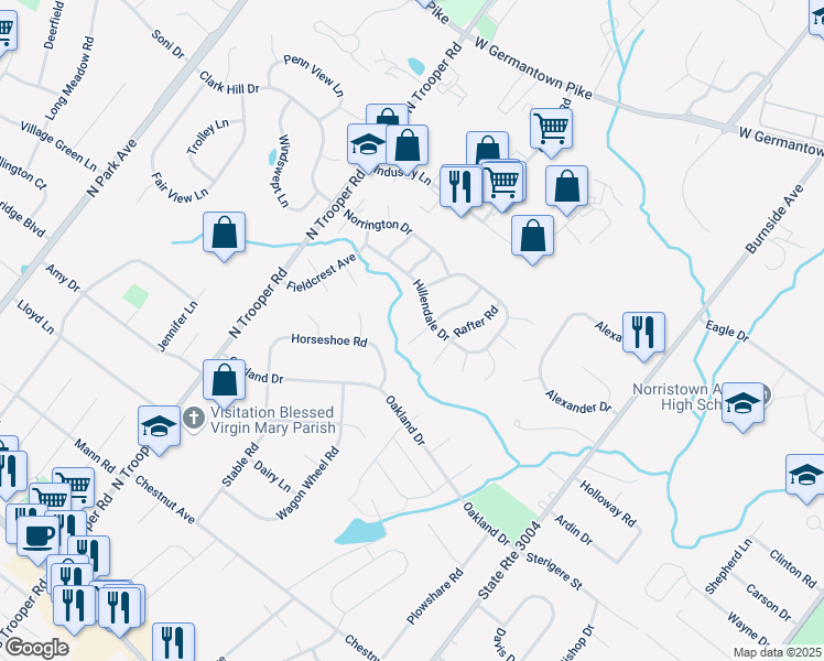 map of restaurants, bars, coffee shops, grocery stores, and more near 257 Horseshoe Road in Eagleville