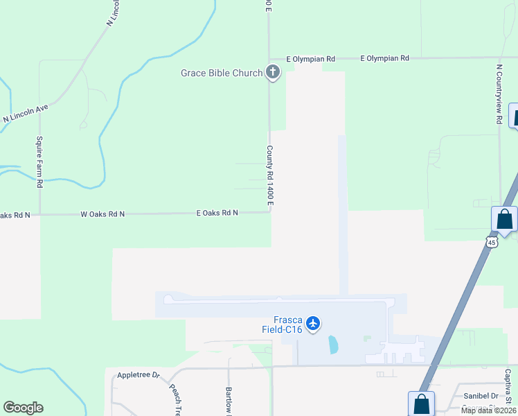 map of restaurants, bars, coffee shops, grocery stores, and more near 606 East Oaks Road North in Urbana