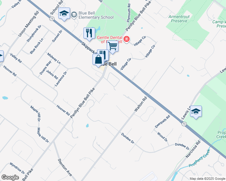 map of restaurants, bars, coffee shops, grocery stores, and more near 14 Highgate Lane in Blue Bell