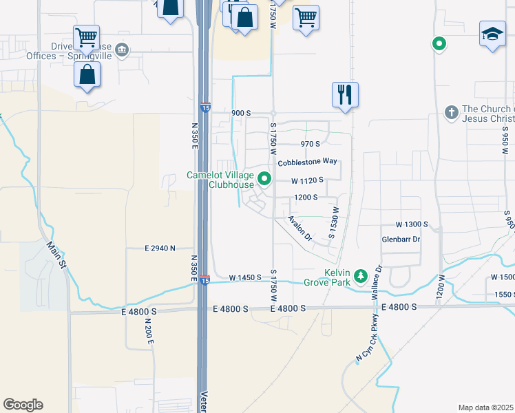 map of restaurants, bars, coffee shops, grocery stores, and more near 305 West 1300 South in Springville