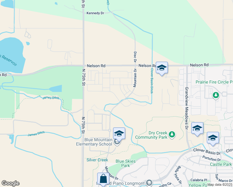 map of restaurants, bars, coffee shops, grocery stores, and more near 5626 Four Leaf Drive in Longmont