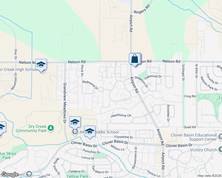 map of restaurants, bars, coffee shops, grocery stores, and more near 4232 Prairie Fire Circle in Longmont