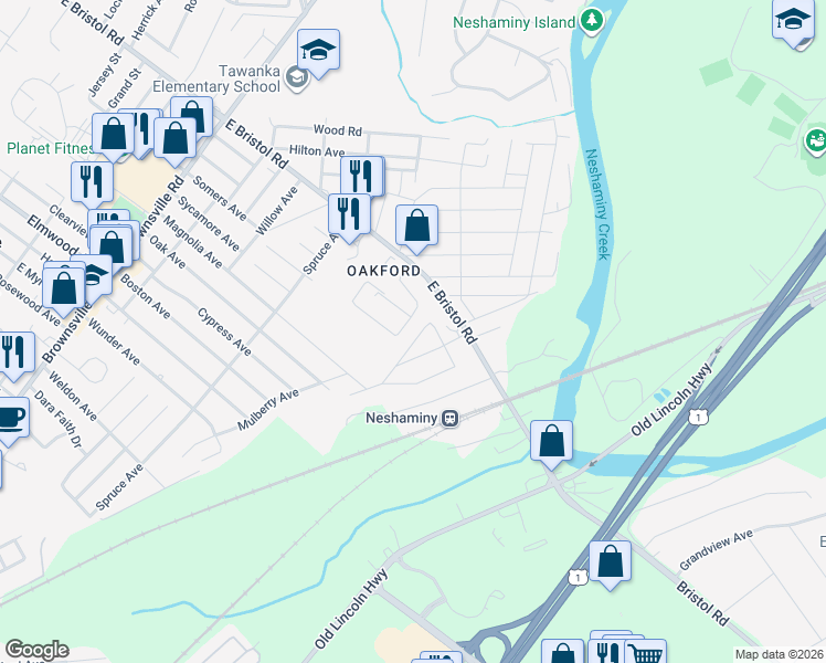 map of restaurants, bars, coffee shops, grocery stores, and more near 4330 Wood Avenue in Feasterville-Trevose