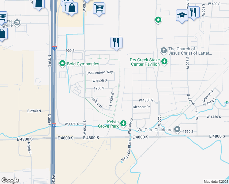 map of restaurants, bars, coffee shops, grocery stores, and more near 1221 South 1530 West in Springville