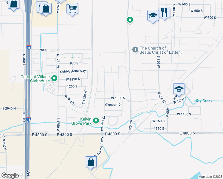 map of restaurants, bars, coffee shops, grocery stores, and more near 1346 West 1250 South in Springville