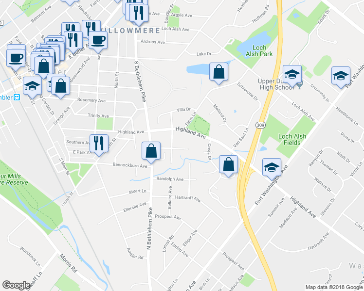 map of restaurants, bars, coffee shops, grocery stores, and more near 514 Inverness Avenue in Ambler