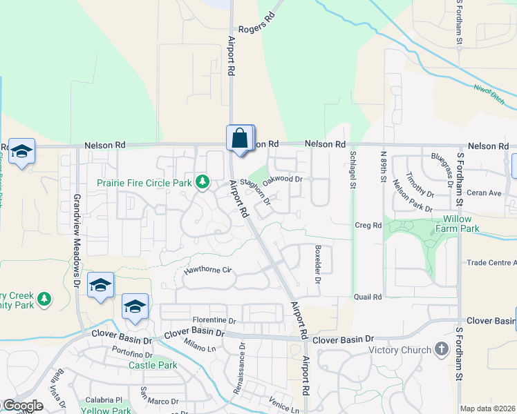 map of restaurants, bars, coffee shops, grocery stores, and more near 795 Thornwood Circle in Longmont
